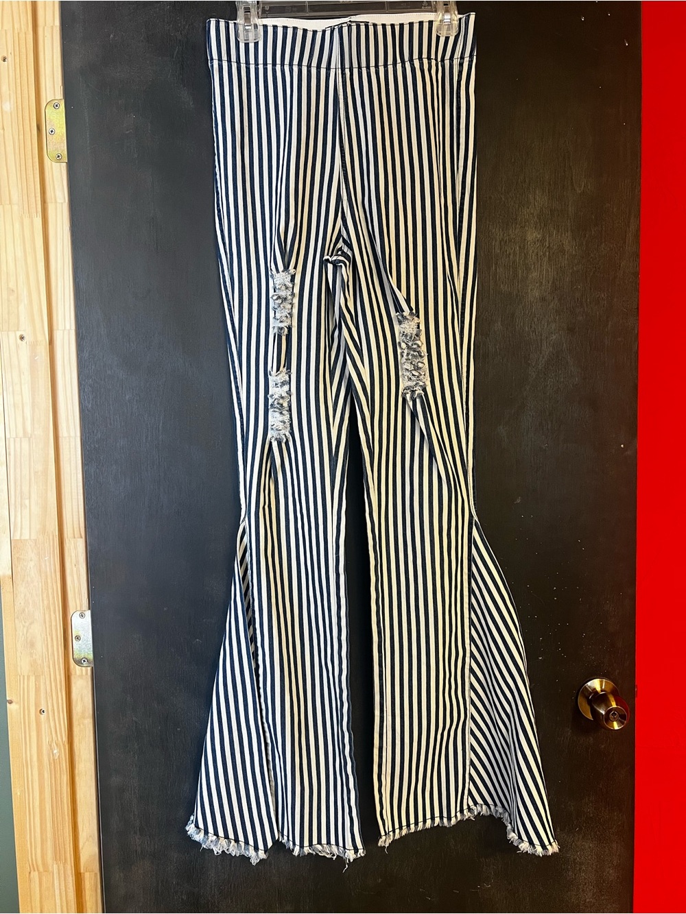 L&B Black & White Striped Flared Jeans